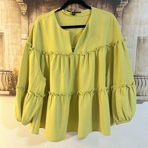 Andrew Marc Yellow Ruffled Blouse
